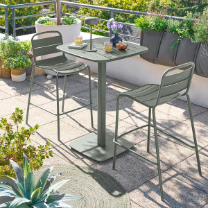 Ensemble table haute de jardin carrée + 2 chaises hautes ALEGORIA Laurier places - Acier traité époxy, Traitement anti-rouille renforcé Hespéride