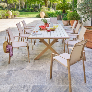 Ensemble table de jardin AXIOME + 8 fauteuils AXANT Miel places - Aluminium traité époxy Hespéride