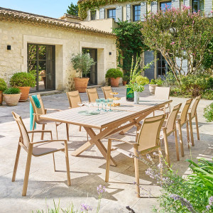 Ensemble table de jardin extensible AXIOME + 10 fauteuils AXANT Argile places - Aluminium traité époxy Hespéride