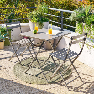 Ensemble table de jardin pliante carrée + 2 chaises GREENSBORO Café places - Acier traité époxy, Traitement anti-rouille renforcé Hespéride