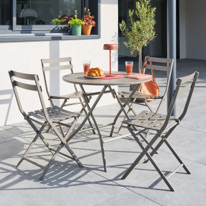 Ensemble table de jardin pliante ronde + 2 chaises GREENSBORO Café 4 places - Acier, Traitement anti-rouille renforcé Hespéride