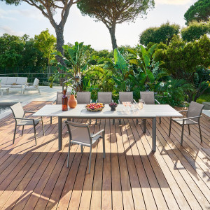 Ensemble table de jardin extensible LUZANE + 12 fauteuils ESSENTIA Argile   Café places - Aluminium Hespéride