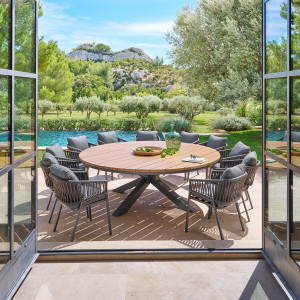 Ensemble table de jardin ORACLION + 12 fauteuils ORIENGO Noix   Graphite places - Aluminium traité époxy Hespéride