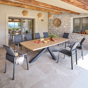 Ensemble table de jardin ORACLION + 10 fauteuils DIESE Graphite places - Aluminium traité époxy Hespéride