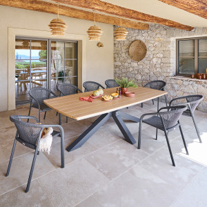 Ensemble table de jardin ORACLION + 10 fauteuils RIU Graphite places - Aluminium traité époxy Hespéride