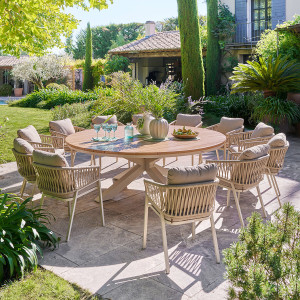 Ensemble table de jardin ORACLION + 12 fauteuils ORIENGO Argile places - Aluminium traité époxy Hespéride