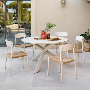 Ensemble table de jardin ORYON + 6 chaises WISTTY Argile places - Aluminium traité époxy, Verre Hespéride