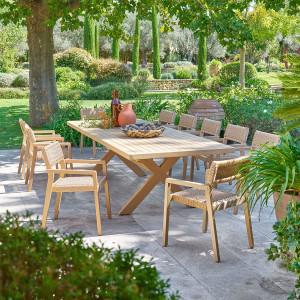 Ensemble table de jardin extensible XENIA + 12 fauteuils TEMEIRA Eucalyptus places - certifié FSC® Hespéride