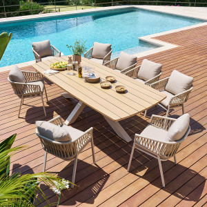 Ensemble table de jardin ORACLION + 10 fauteuils ORIENGO Noix   Argile places - Aluminium traité époxy Hespéride