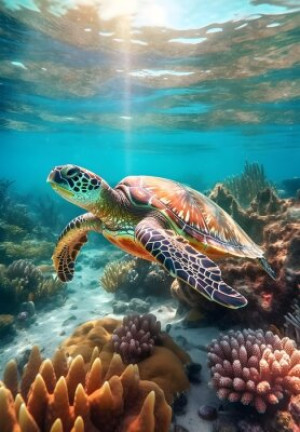 Fototapete Andere Schildkröte, Meer, Unterwasser, Korallen, Riff