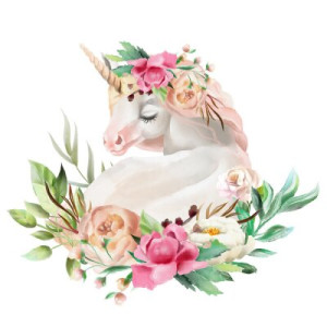 Fototapete Einhorn, Wasserfarbe, pegasus, Blume, floral