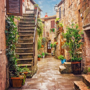 Fototapete Treppen alt, vintage, Gebäude, Blume, italien