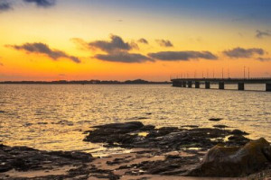 Fototapete Andere Brücke, Insel, Galicien, Zwielicht, Sonnenuntergang