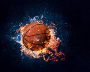 Fototapete Andere Symbol, schwarz, Basketball, Feuer, realistisch