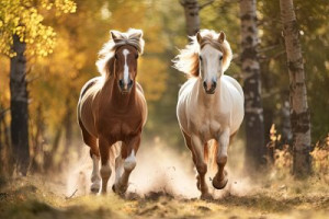 Fototapete Andere Wald, Pferd, Feld, Wiese, Herbst