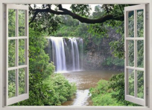 Fototapete Fenster ansehen, Wasser, grün, frisch, öffnen