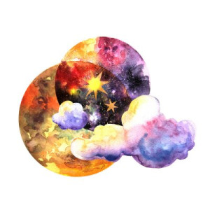 Fototapete Himmel, Mond, Cloud, Wasserfarbe, Hintergrund