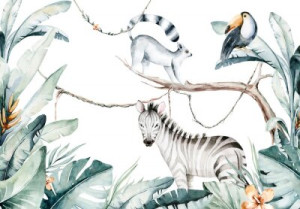 Fototapete Kinderzimmer afrika, lemur, Tukan, isoliert, Dschungel