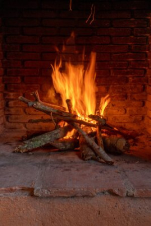 Fototapete Andere Flammen, Ziegel, Schornstein, Landschaft, Feuer