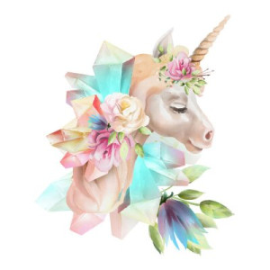 Fototapete Mädchenzimmer Einhorn, Wasserfarbe, pegasus, Blume, floral