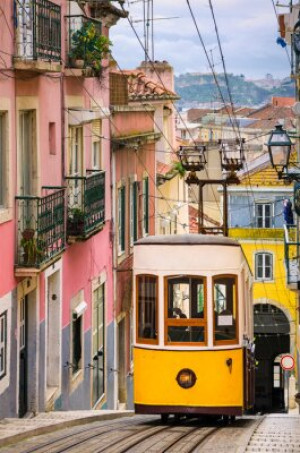 Fototapete Andere Lisboa, Standseilbahn, Straßenbahn, gelb, portugal
