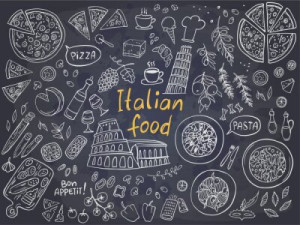 Fototapete Andere italienisch, Lebensmittel, doodle, eingestellt, Tafe