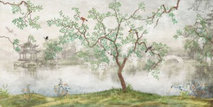 Fototapete Baum, Vogel, Garten, japanischen Garten, blühenden Baum
