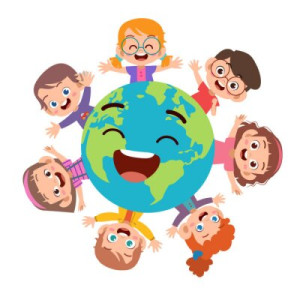 Fototapete Andere Kinder, Globus, Vektor, Mädchen, Illustration
