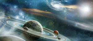 Fototapete Planeten Sterne, abstrakt, Weltraum, Illustration, Ring