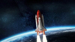 Fototapete Weltraum, Rakete, Planeten, Erde, Schiffchen