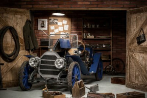Fototapete Andere Garage, Auto, retro, Werkzeug, Abend
