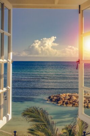 Fototapete Andere Fenster, Strand, ansehen, Haus, durch
