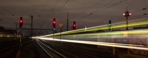 Fototapete Eisenbahn, beschleunigen, Winter, Übernachtung, Bahnstrecke
