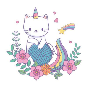 Fototapete Einhorn, cat, cartoon, Horn, Blume