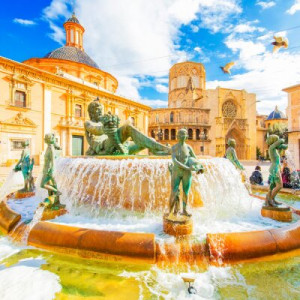 Fototapete Andere valencia, Piazza, Platz, Brunnen, Kathedrale