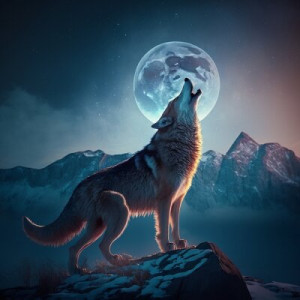 Fototapete Andere Tier, Silhouette, Wolf, Mond, Übernachtung
