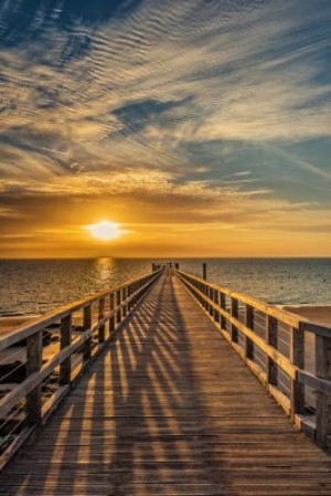 Fototapeta zachód słońca, morze, plaża, woda, zadokowany