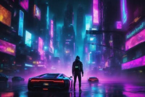 Fototapeta futurystyczny, miasto, noc, neon, światło