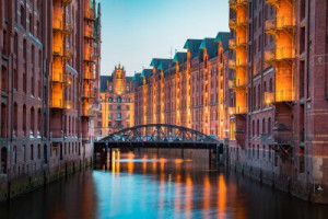 Fototapeta Hamburg, port, noc, Niemiecki, miasto