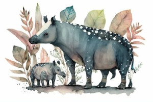 Fototapeta generatywny, ai, tapir, zwierzęcy, akwarela