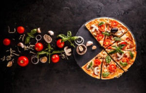 Fototapeta Restauracja pizza, mieszkanie, kłaść, jedzenie, składnik