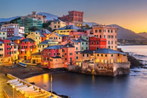 Fototapeta Genua, Włochy, miasto, sylwetka na tle nieba, liguria