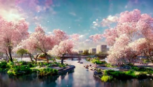 Fototapeta wiosna, hanami, woda, Tokio, karta