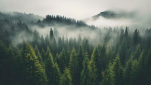 Fototapeta mglisty, góra, zielony, jodła, drzewo