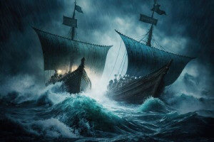 Fototapeta burza, bitwa, ocean, woda, historyczny
