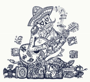 Fototapeta szkielet, gitara, halloween, sombrero, kastaniety