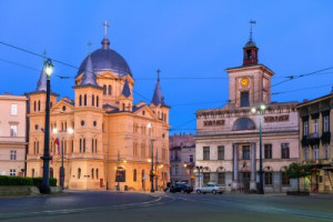 Fototapeta lodz, miasto, Polska, kościół, noc