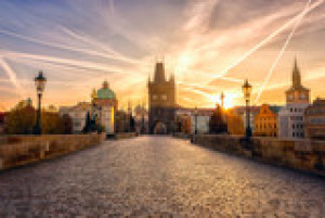 Fototapeta Praga, niebo, wschód słońca, widok, wieża
