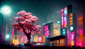 Fototapeta anime, kaprys, japoński, sakura, noc