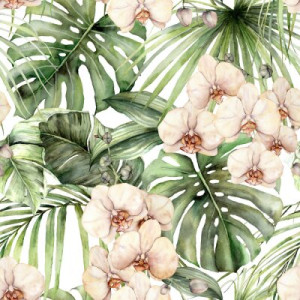 Fototapeta akwarela, tropikalny, bezszwowy, wzorzec, orchidea